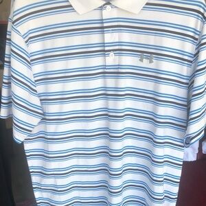 Under Armour Men's Blue Striped Polo Shirt Lrg